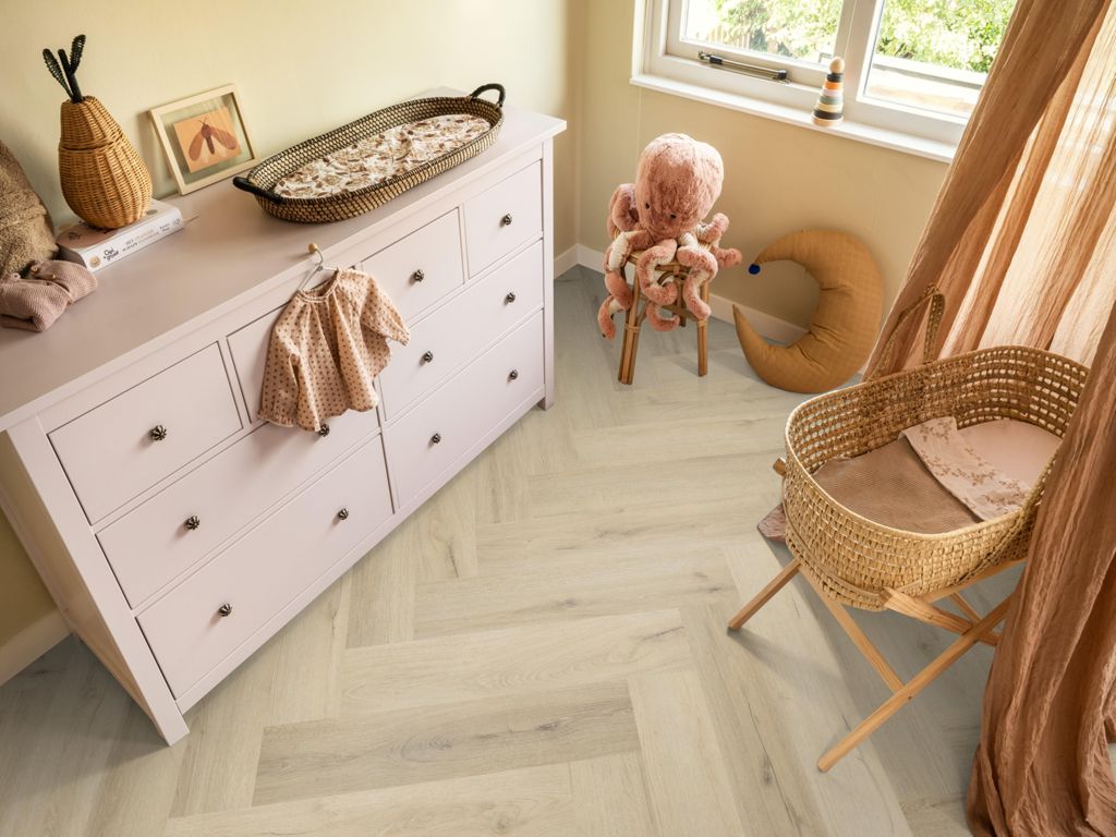 Ambiant Spigato xl Valento visgraat dryback warm beige sfeerbeeld